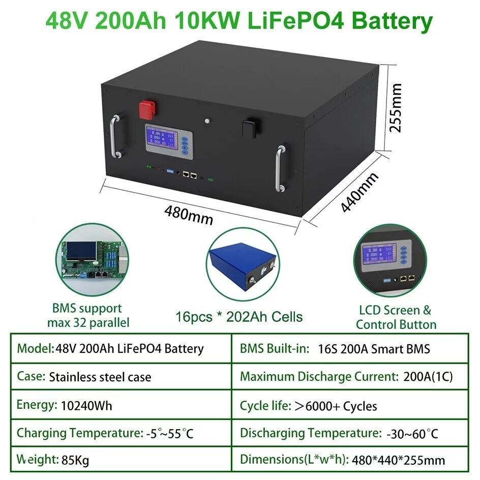 48V 200Ah 10240Wh li fe po 4 48 v 230 ah 200 ah 100 ah battery pa variants 0