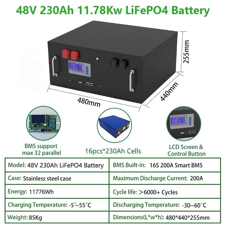 48V 230Ah 11776Wh li fe po 4 48 v 230 ah 200 ah 100 ah battery pa variants 4